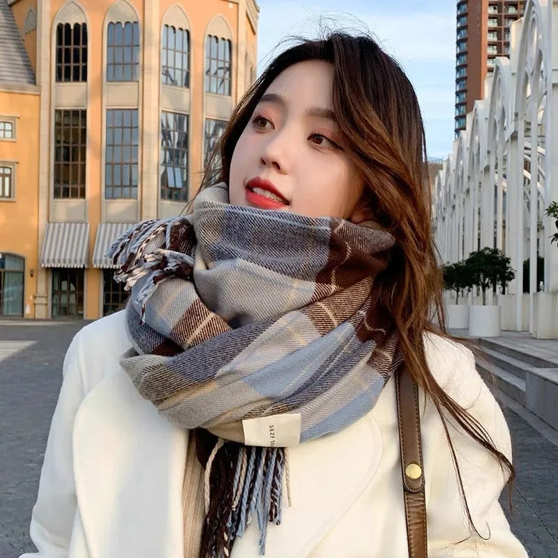 Women Winter Cashmere Tassel Knitted Foulard Blanket Shawl