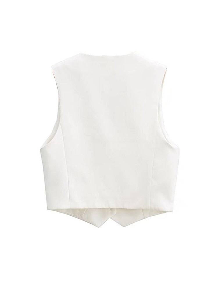 Women Vintage Cropped V Neck Sleeveless Waistcoat