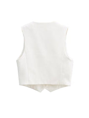 Women Vintage Cropped V Neck Sleeveless Waistcoat