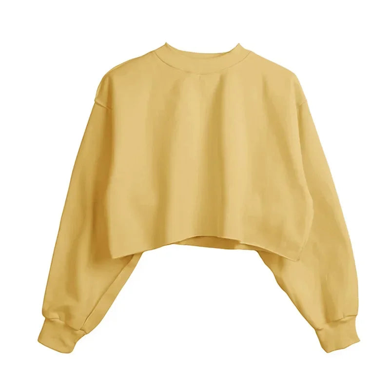 Women Casual Long Sleeve Short Sweatshirts Pullovers