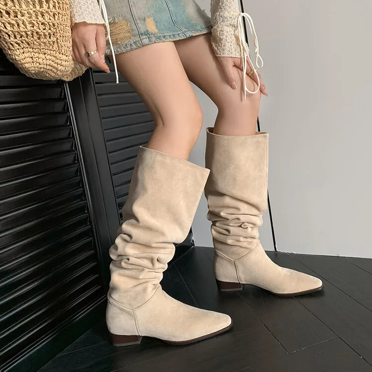 Accessories Women Faux Suede Pleated Boots
