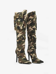 Women Camouflage Printed High-Heel Boots