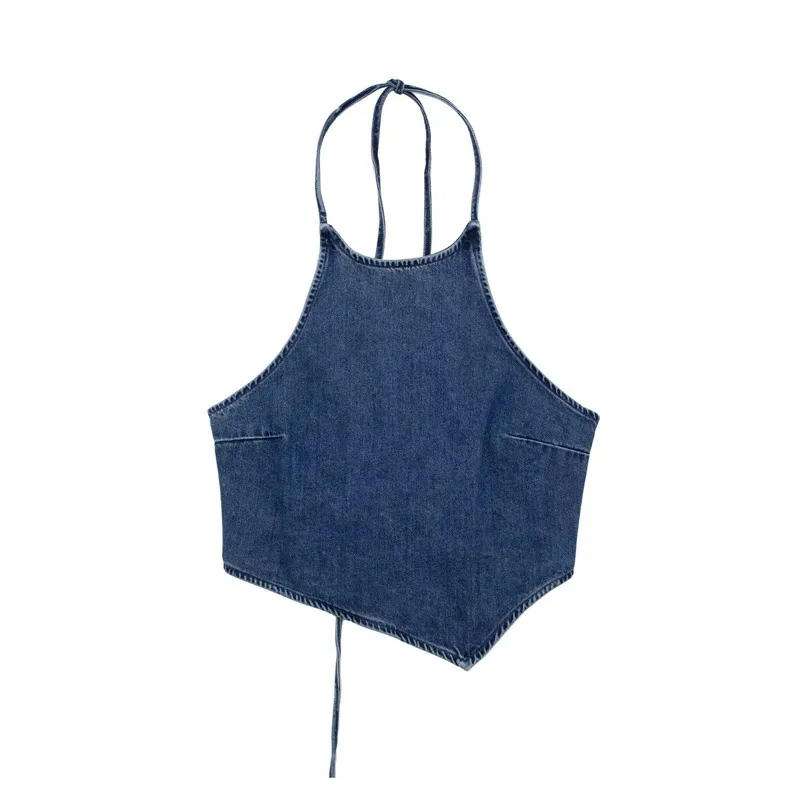 Women Camisole Denim Halter Neck Crop Top
