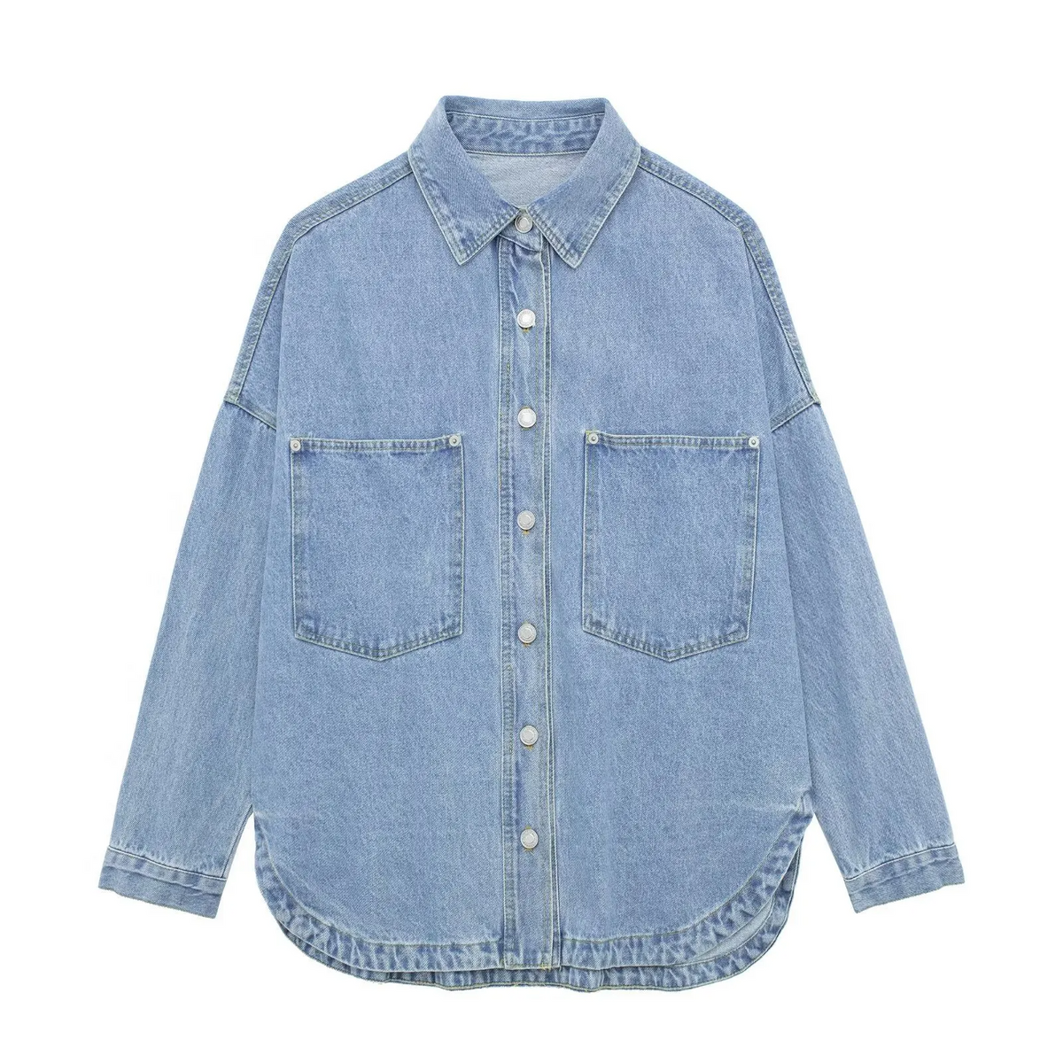 Women Casual Long Sleeve Lapel Denim Shirt