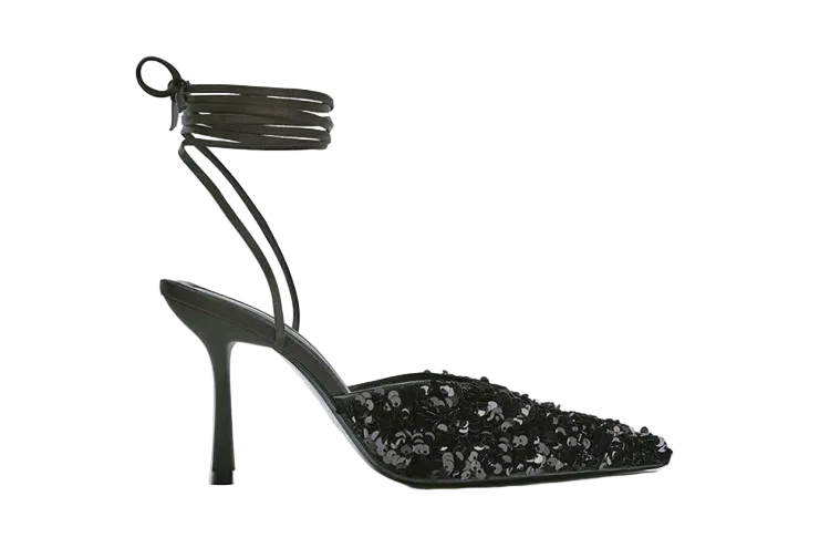 Women Black Sequined Slingback Stiletto