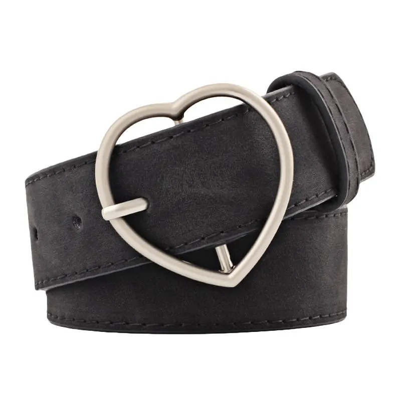 Accessories Frosted Leather Metal Heart Buckle Wide Belt