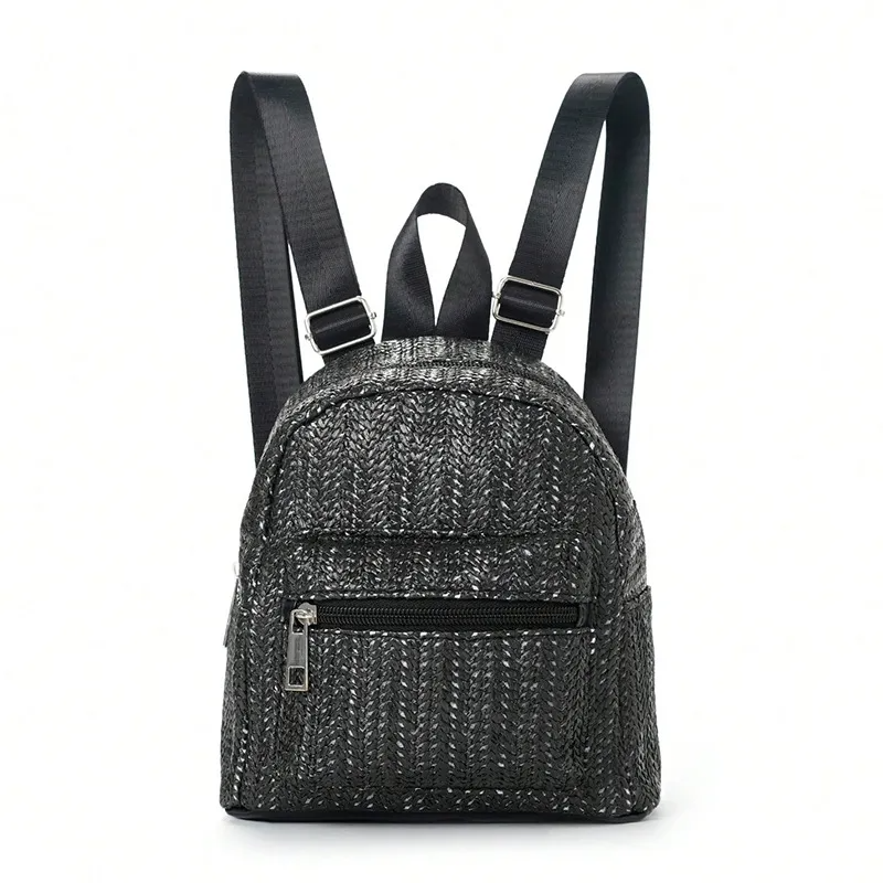Accessories Casual Stylish Straw Woven Zipper Backpack