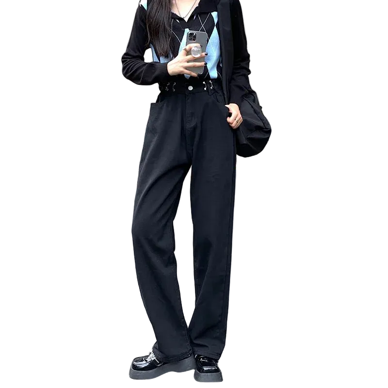 Women Casual High Waist Straight Jeans