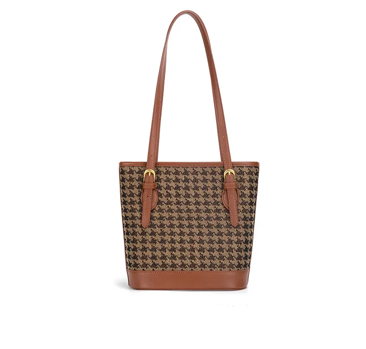 Accessories Women Vintage Houndstooth Bucket Shoulder Bag