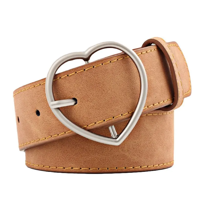 Accessories Frosted Leather Metal Heart Buckle Wide Belt