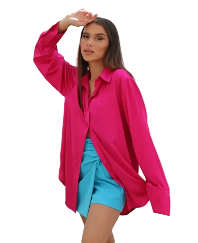 Women Casual Bright Loose Long Sleeve Shirt Blouse