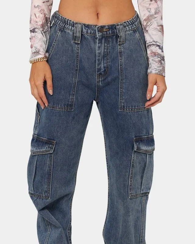 Women Casual Multi-Pocket Straight Jeans Cargo Pants