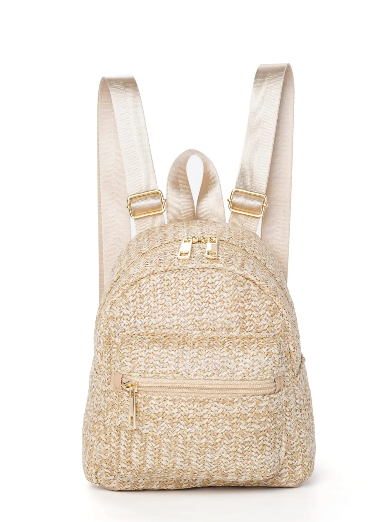 Accessories Casual Stylish Straw Woven Zipper Backpack