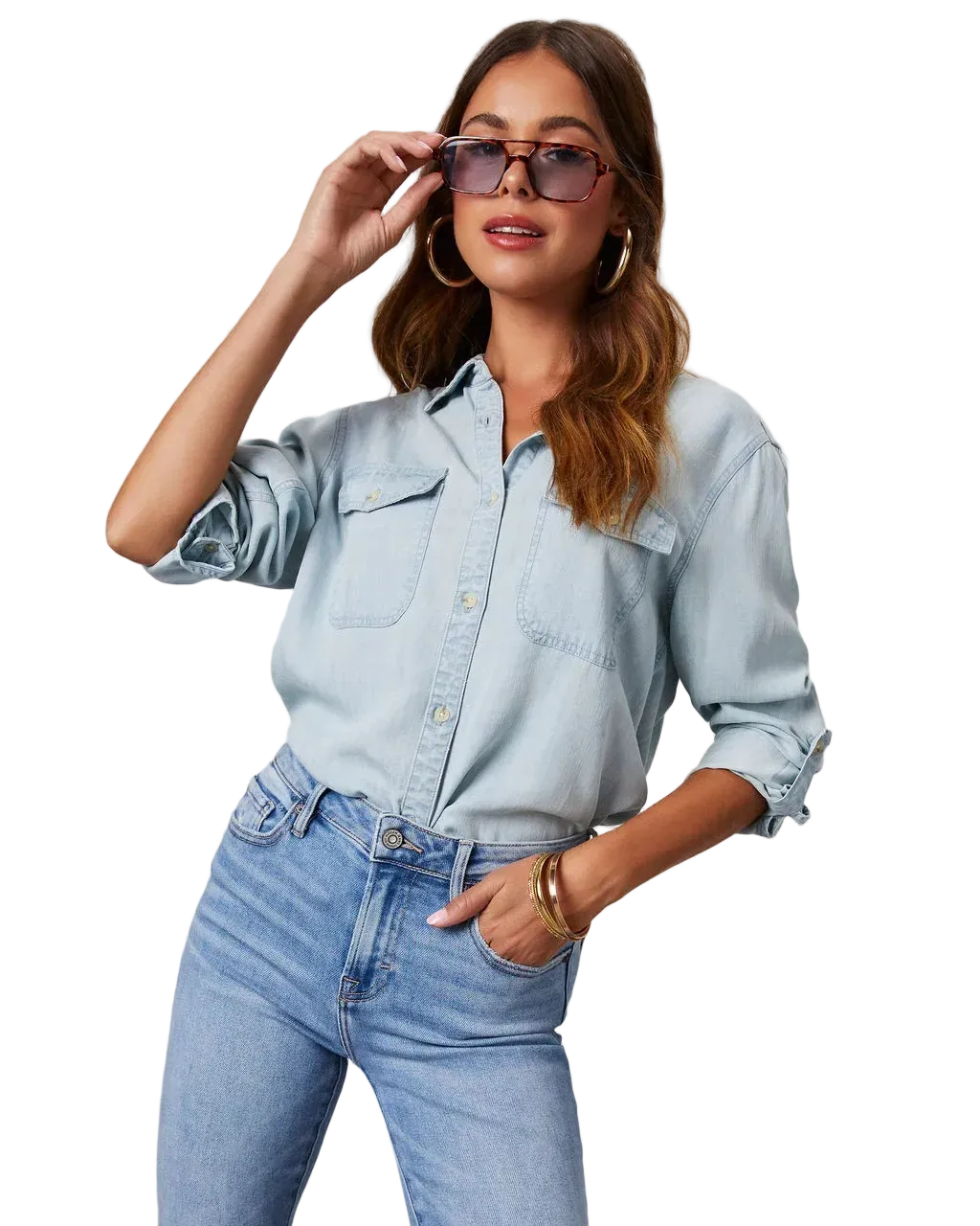 Women Casual Lapel Long-Sleeved Denim Shirt