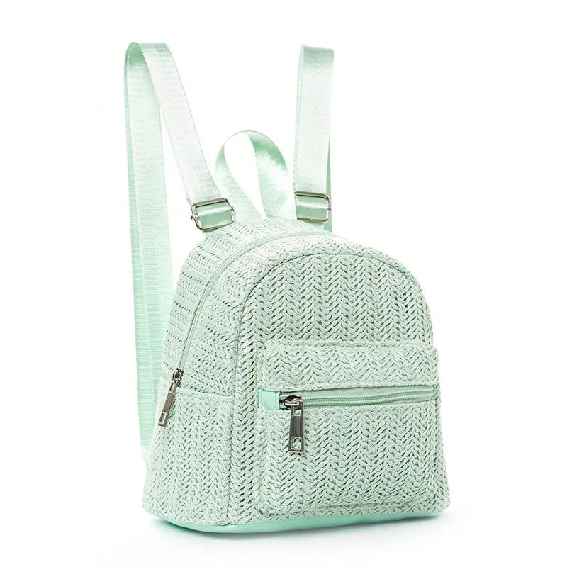 Accessories Casual Stylish Straw Woven Zipper Backpack