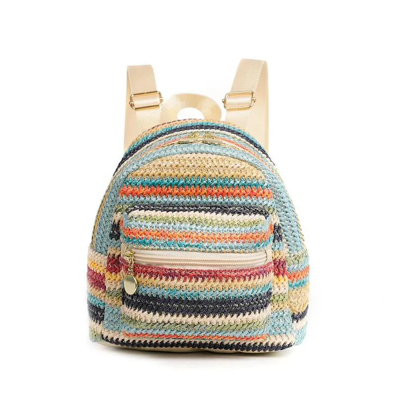 Accessories Casual Stylish Straw Woven Zipper Backpack
