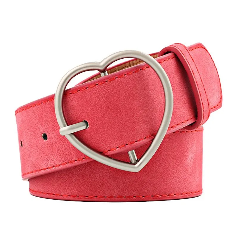 Accessories Frosted Leather Metal Heart Buckle Wide Belt