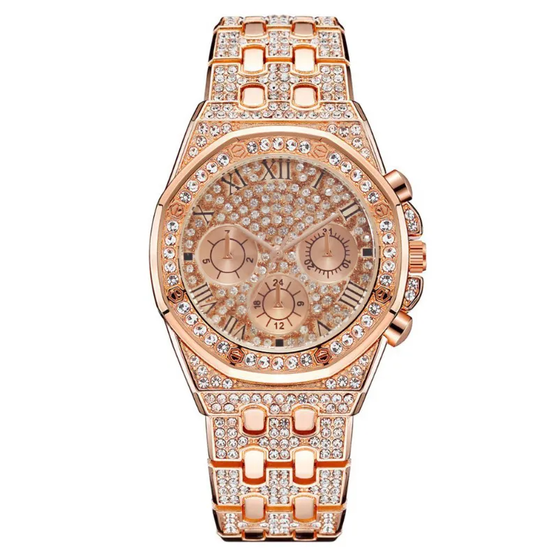 Accessories Men Luxury Rhinestone Design Metal Band Quartz Watch