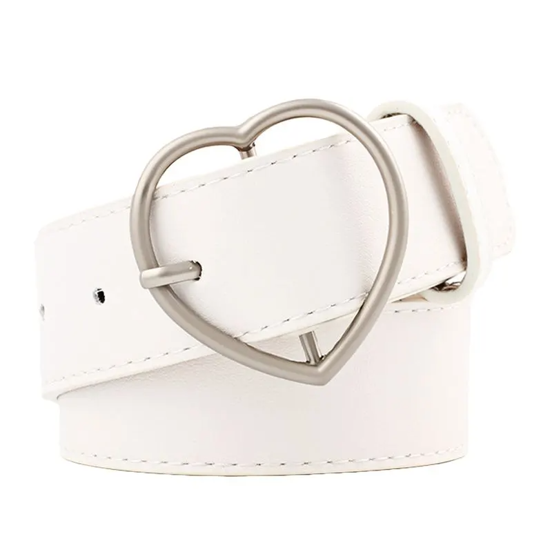 Accessories Frosted Leather Metal Heart Buckle Wide Belt