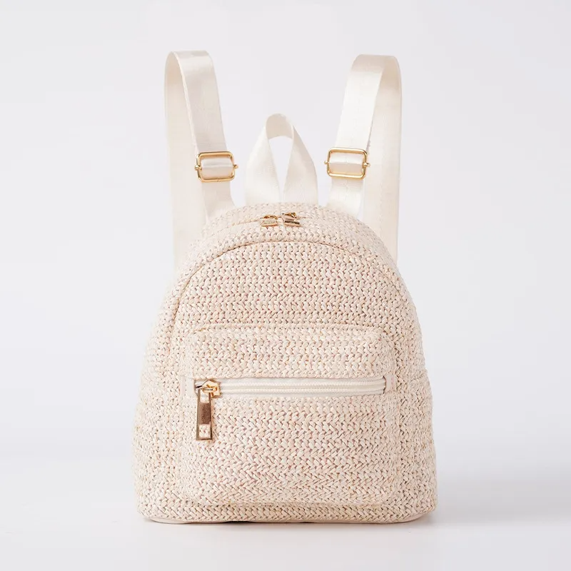 Accessories Casual Stylish Straw Woven Zipper Backpack