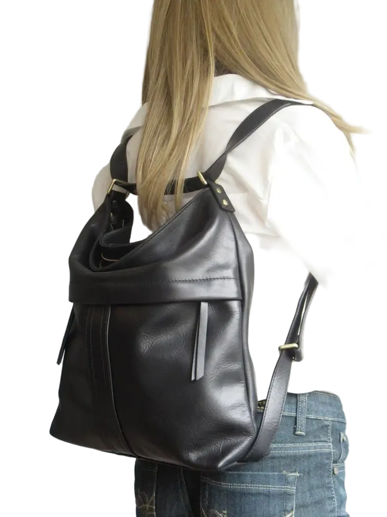 Accessories Women Vintage Black Waxed PU Leather Backpack Shoulder Bag