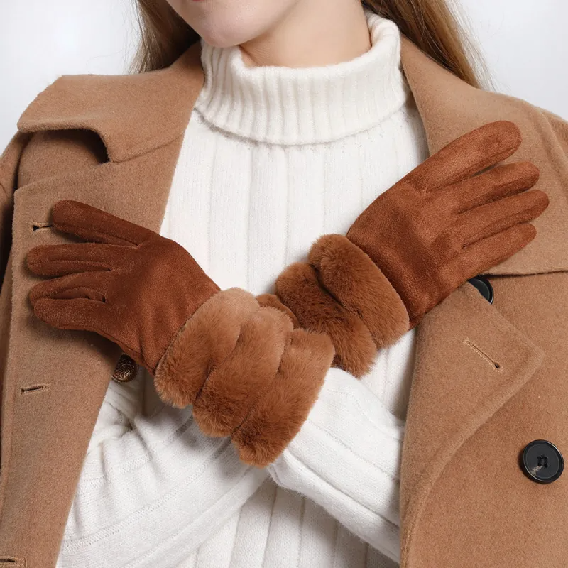 Women Winter Thickened Warm Suede Gloves