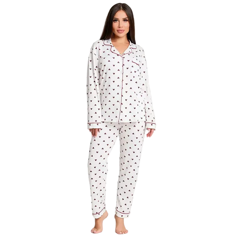 Women Casual Heart Print Long Sleeve + Pants Pajamas Set