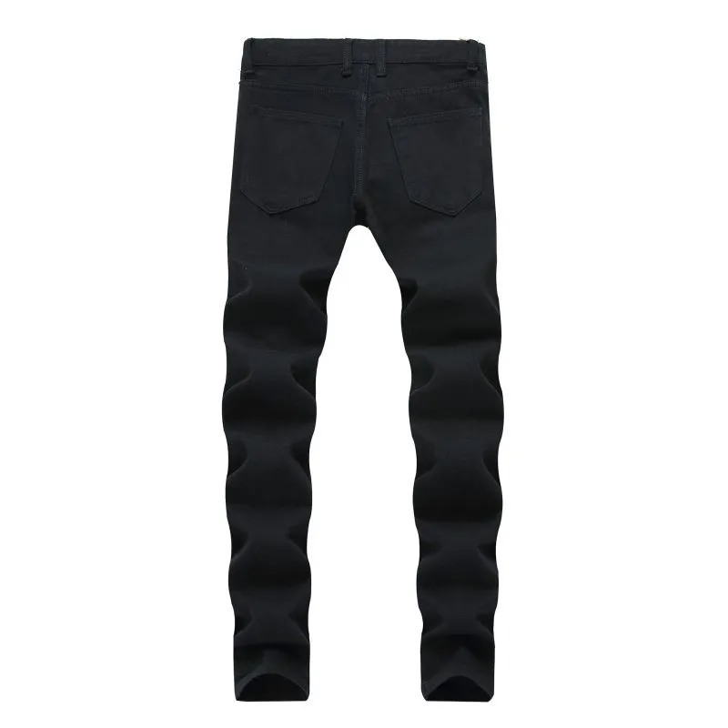 Men Cotton Casual Zipper Design Slim Fit Jeans