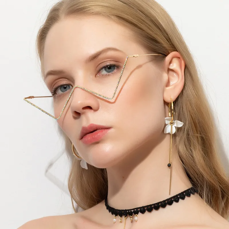 Accessories Women Rhinestone Half Rim Lensless Glasses Frame