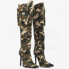 Women Camouflage Printed High-Heel Boots