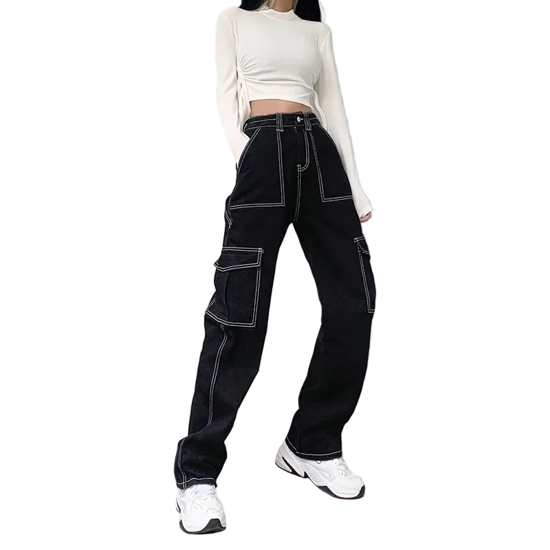 Women Casual Edgy Stitching Cargo Pants