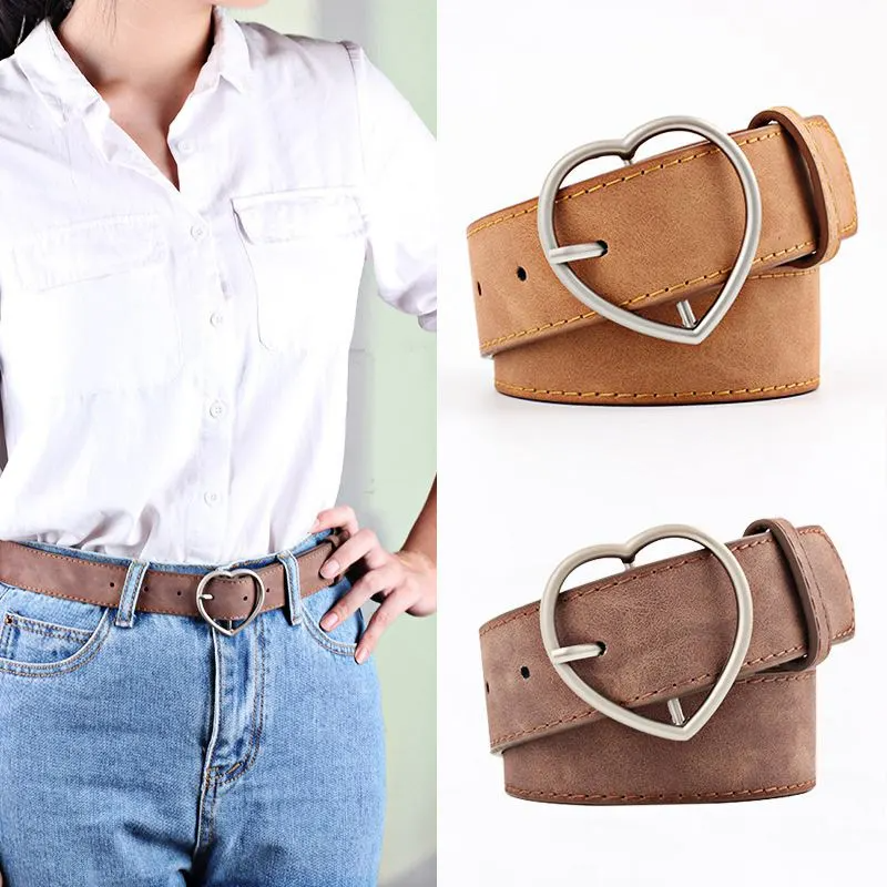 Accessories Frosted Leather Metal Heart Buckle Wide Belt