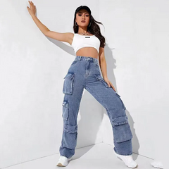Women Casual Multi-Pocket Jeans Cargo Pants