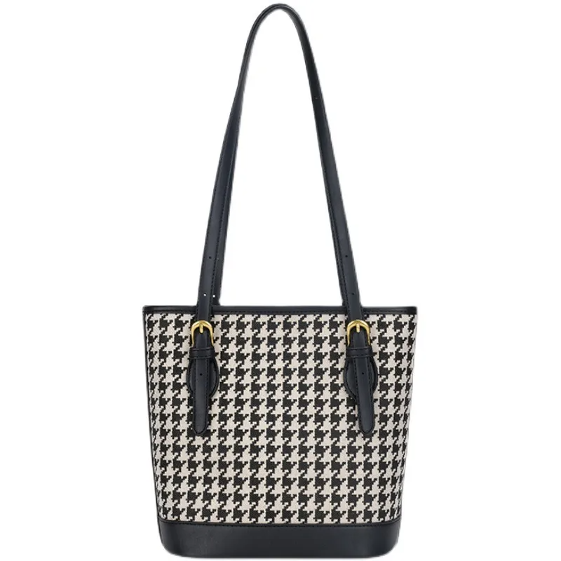 Accessories Women Vintage Houndstooth Bucket Shoulder Bag