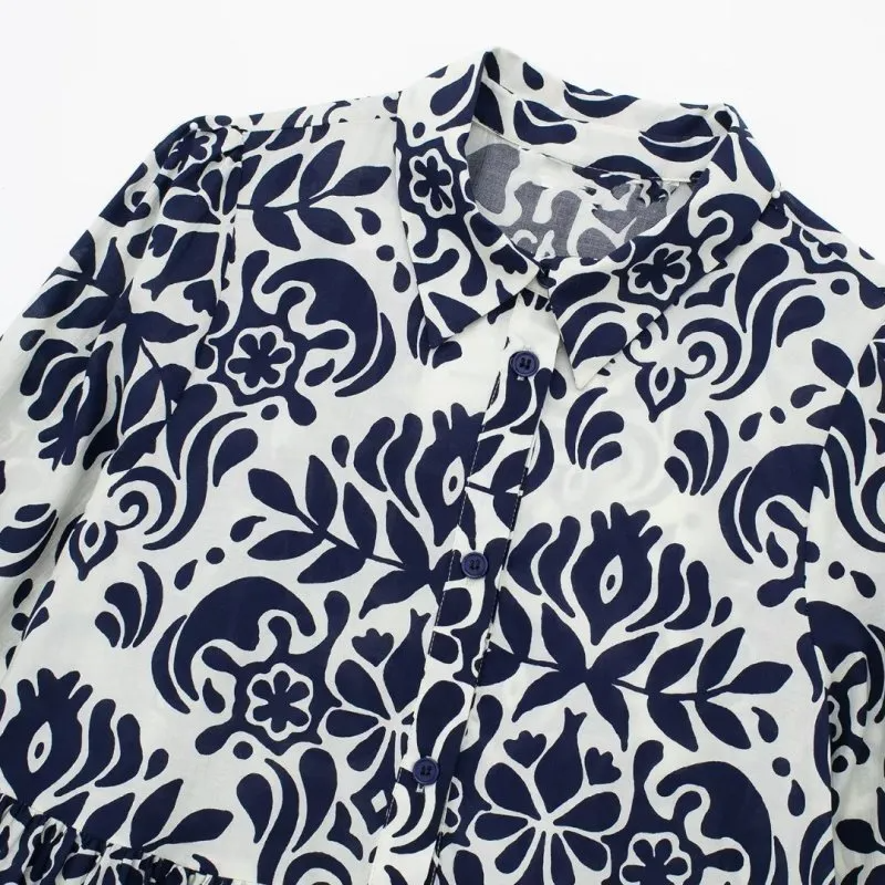 Women Casual Boho Print Long Sleeve Maxi Dress