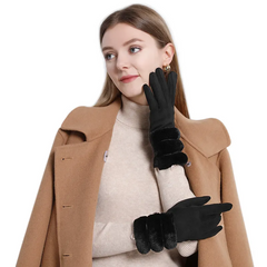 Women Winter Thickened Warm Suede Gloves
