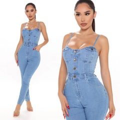 Women Casual Slim Pocket Denim Jumpsuit