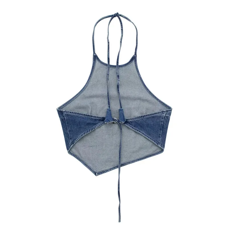 Women Camisole Denim Halter Neck Crop Top