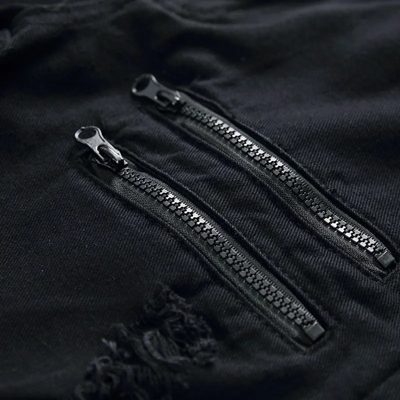 Men Cotton Casual Zipper Design Slim Fit Jeans