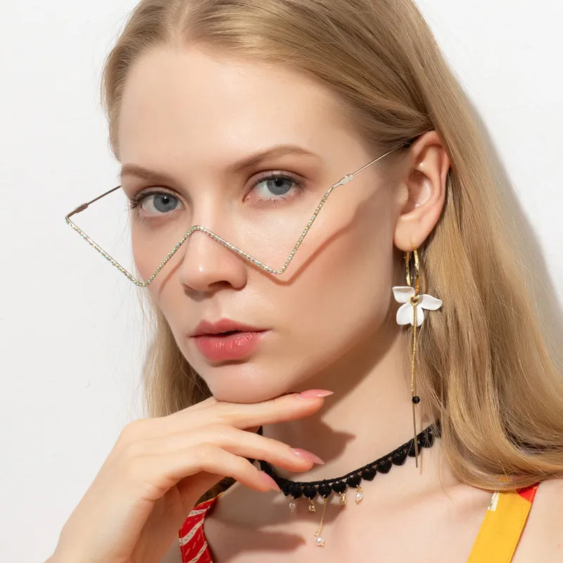 Accessories Women Rhinestone Half Rim Lensless Glasses Frame