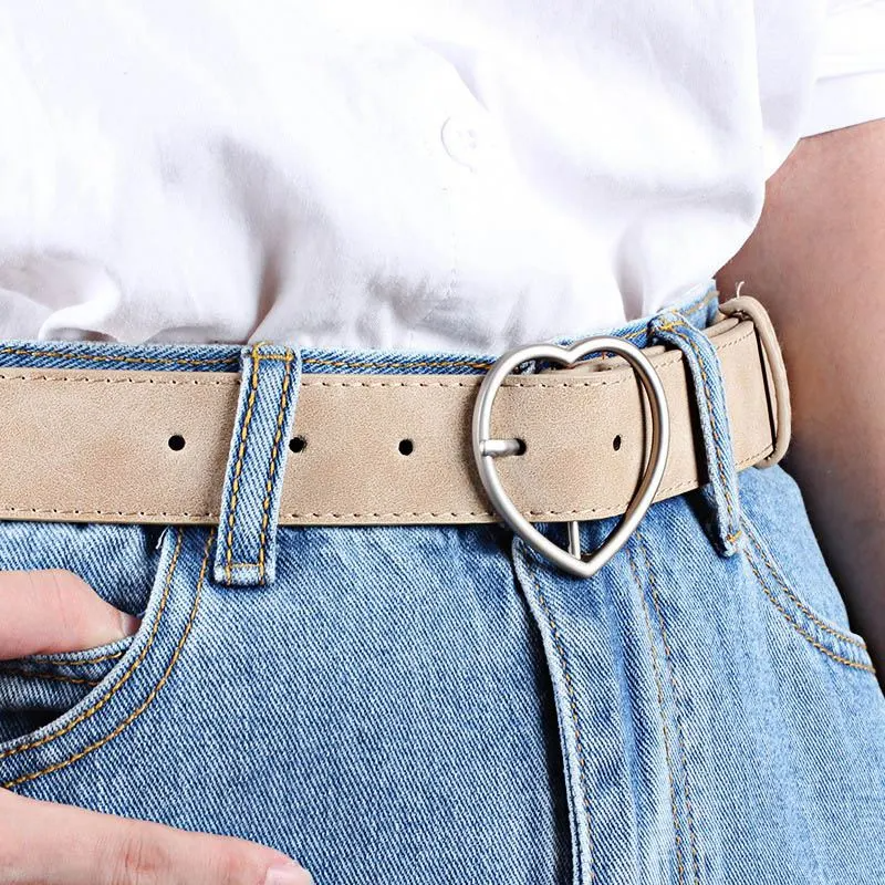 Accessories Frosted Leather Metal Heart Buckle Wide Belt