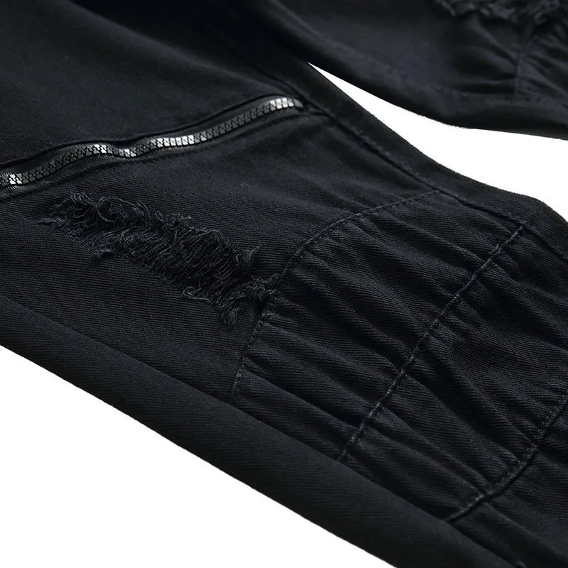 Men Cotton Casual Zipper Design Slim Fit Jeans