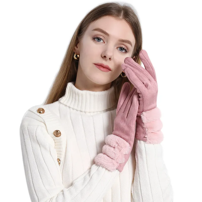 Women Winter Thickened Warm Suede Gloves