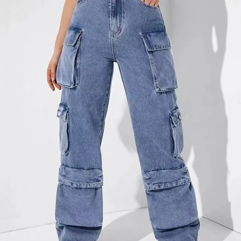 Women Casual Multi-Pocket Jeans Cargo Pants