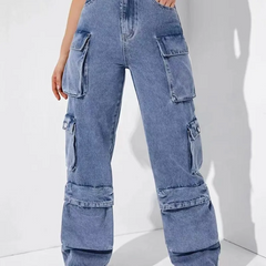 Women Casual Multi-Pocket Jeans Cargo Pants
