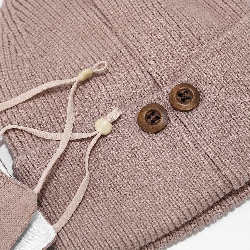 Accessories Winter Button Knitted Hat And Mask Set