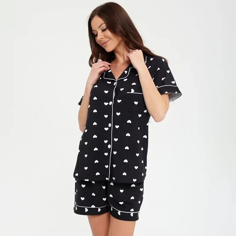 Women Casual Heart Print Pajamas Set