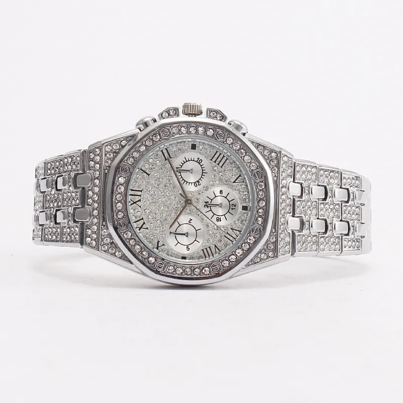 Accessories Men Luxury Rhinestone Design Metal Band Quartz Watch