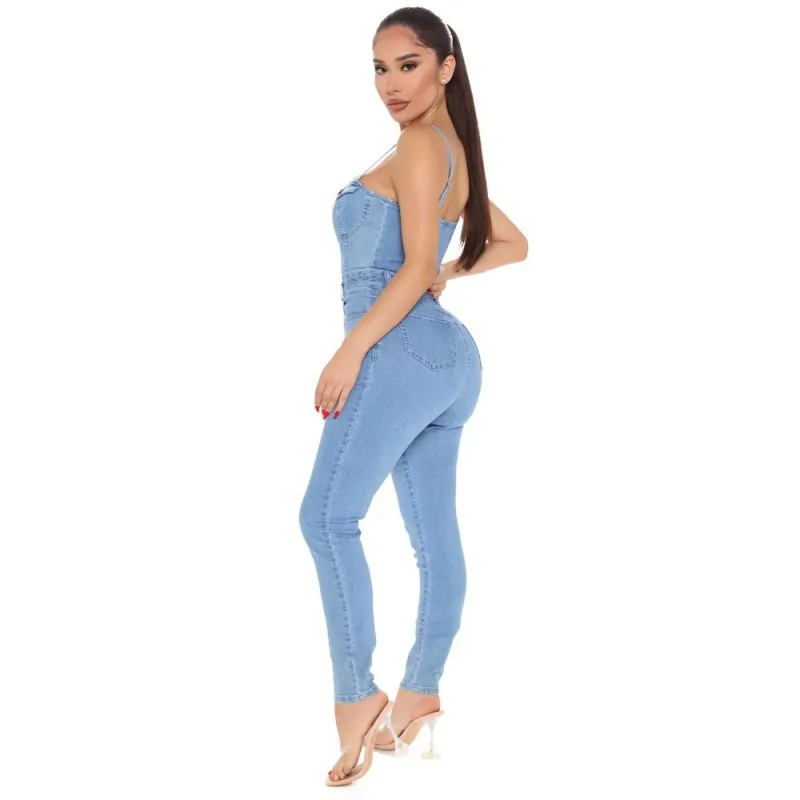 Women Casual Slim Pocket Denim Jumpsuit