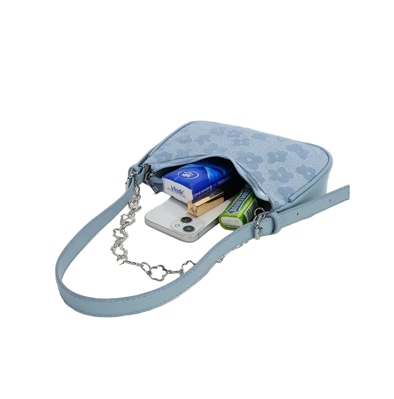 Accessories Women Elegant Floral Printed Zipper Chain Shoulder Bag
